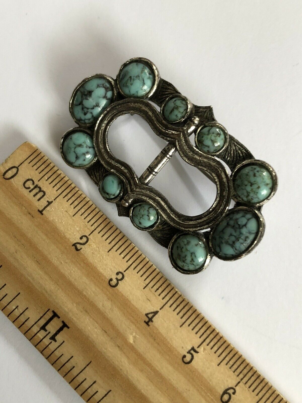 Vintage Silver Tone Faux Turquoise Brooch