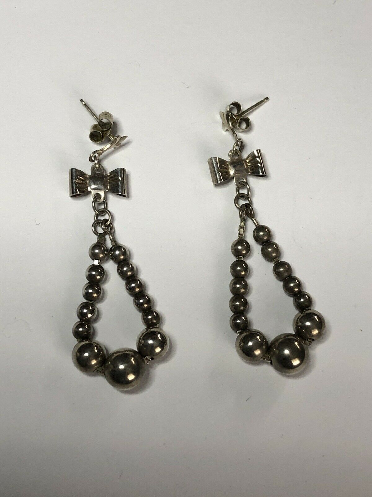 Vintage Silver 925 Bow Balls Drop Earrings