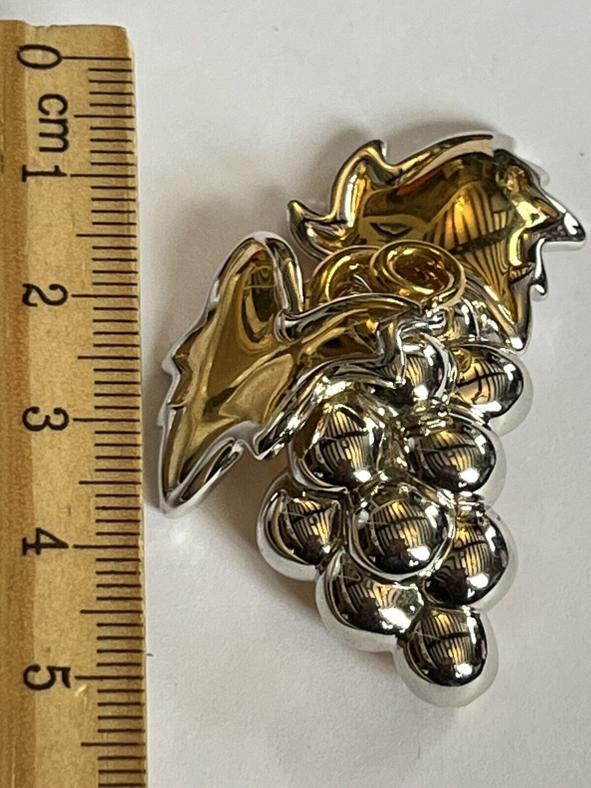 Vintage Gold Silver Tone Grapes Vine Brooch