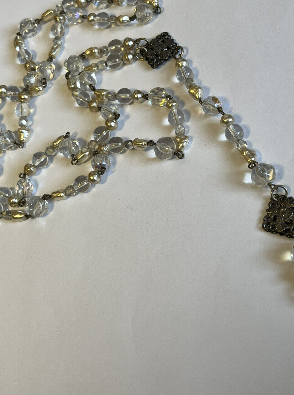 Vintage Silver Tone Faux Pearl Beaded Necklace