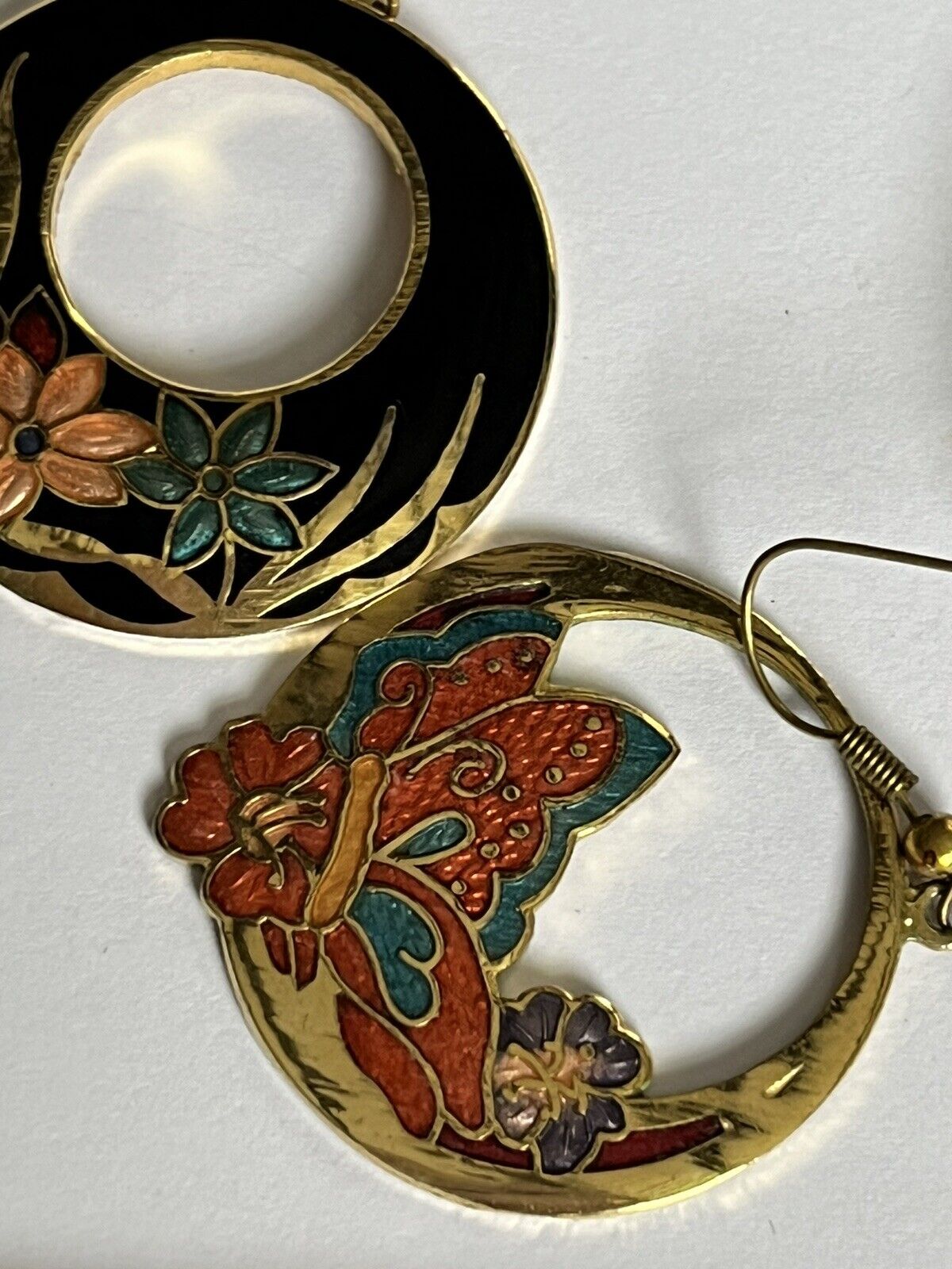 Vintage Enamel Hoop Drop Earrings Set Of Two