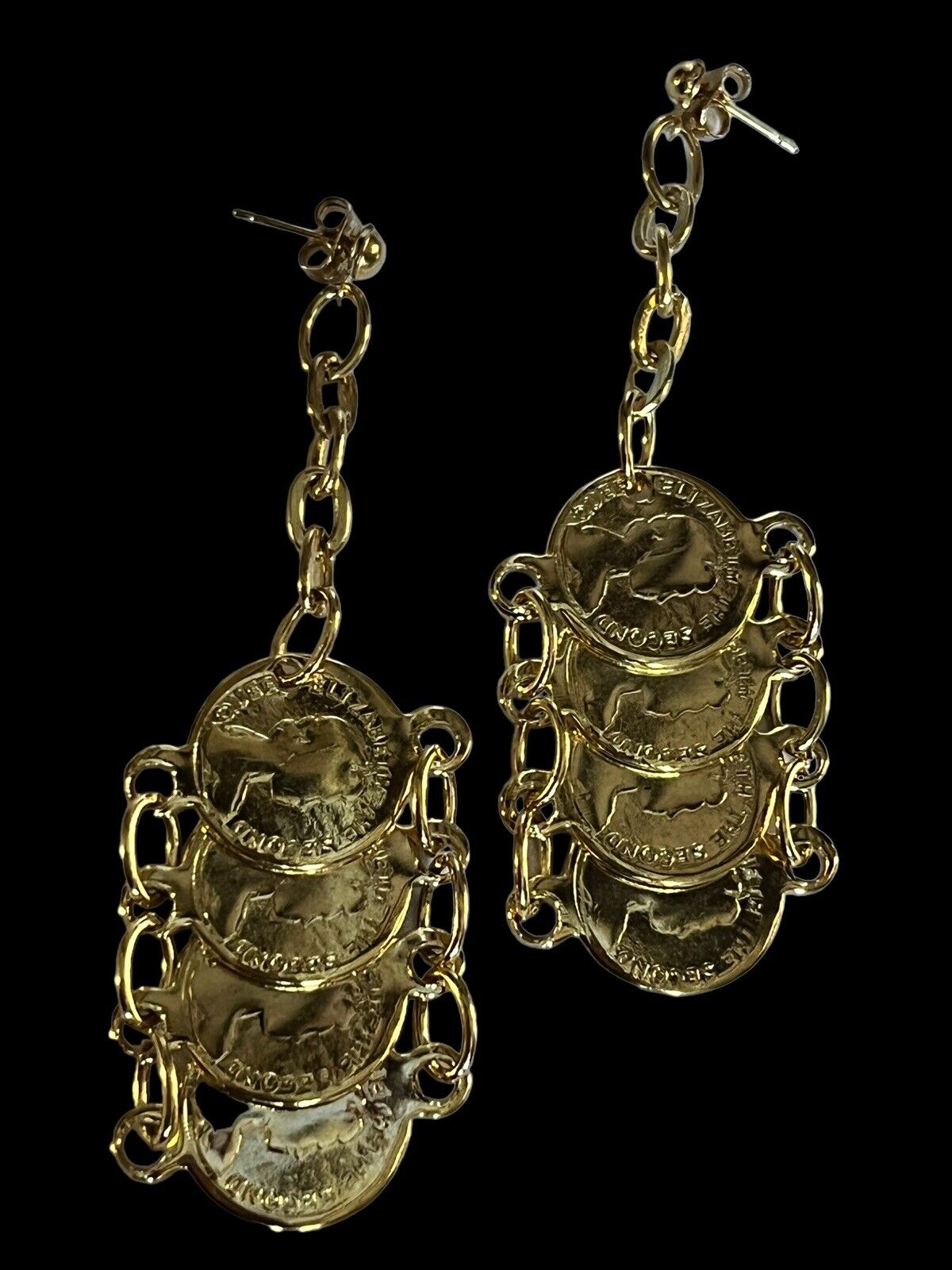 Vintage Etruscan Gold Tone Replica Coins Earrings