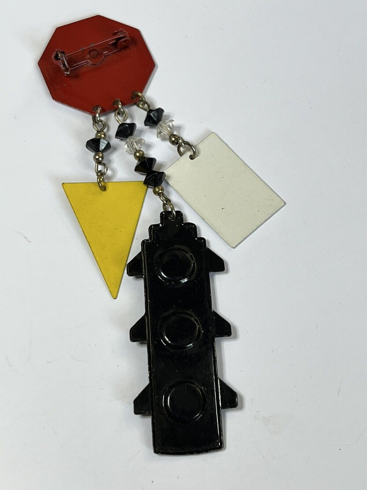 Vintage Metal Enamel Traffic Lights Statement Brooch