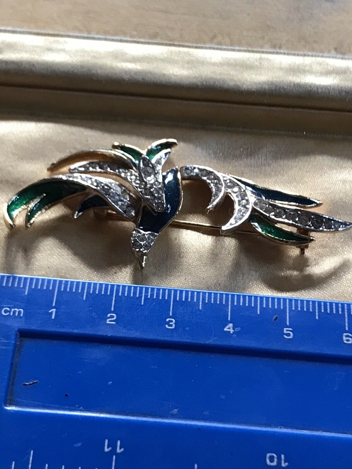 Vintage Bird Enamel And Diamanté Gold Tone Brooch