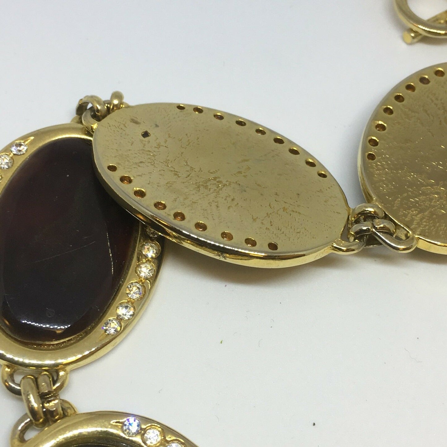 Vintage Necklace Black Brown Gold Tone Diamanté Statement