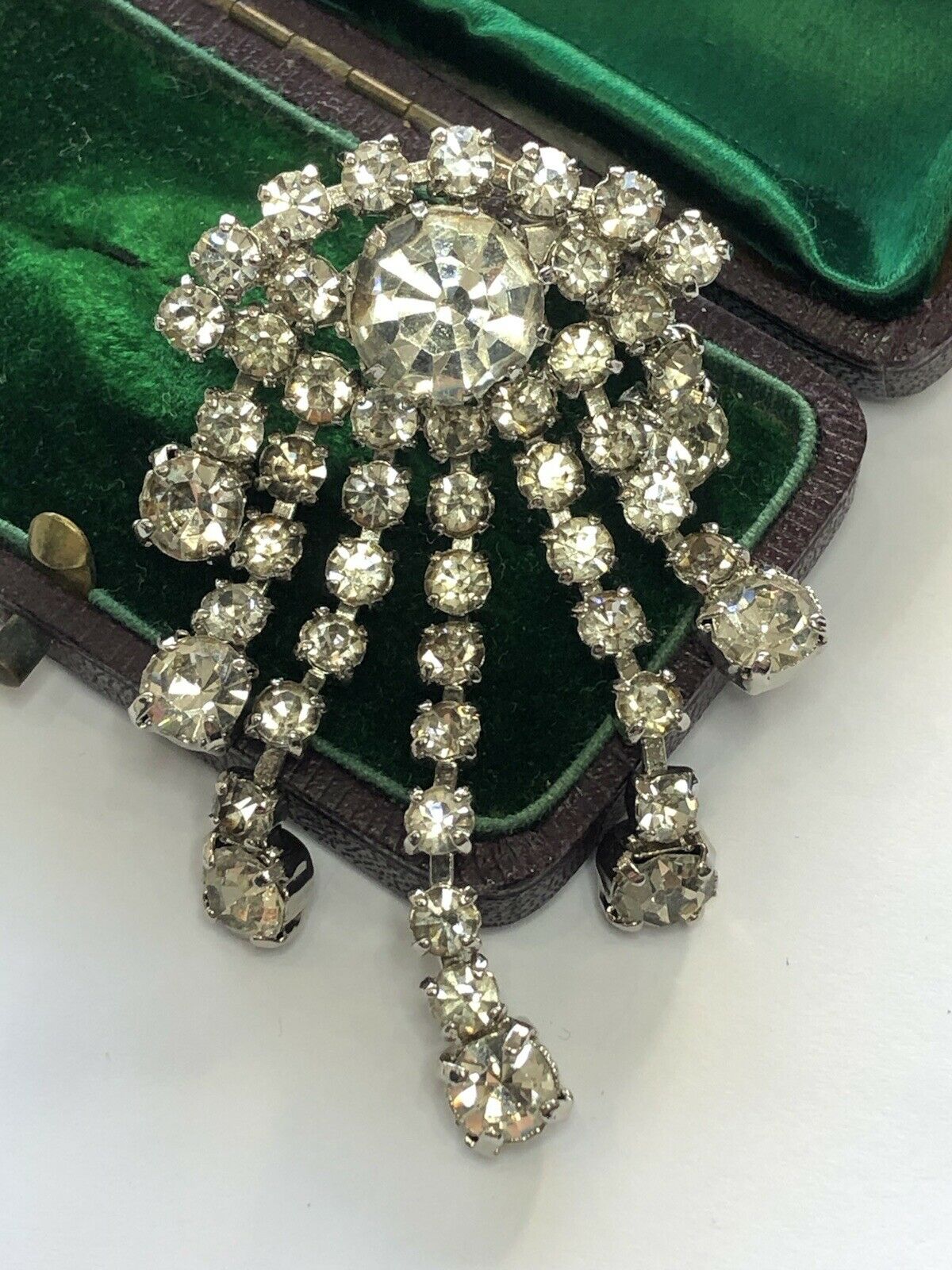 Vintage Silver Tone Paste Waterfall Drop Brooch