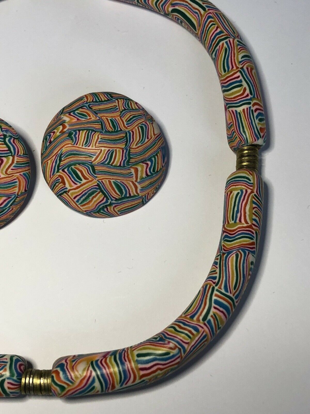 Vintage Unique Multicoloured Necklace And Clip On Earring Set
