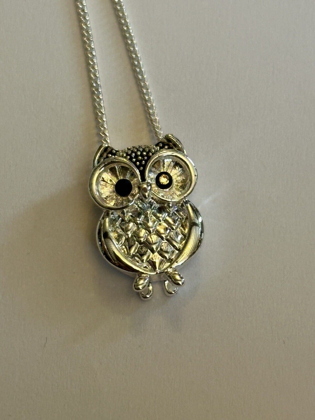 Vintage Silver Tone Owl Necklace