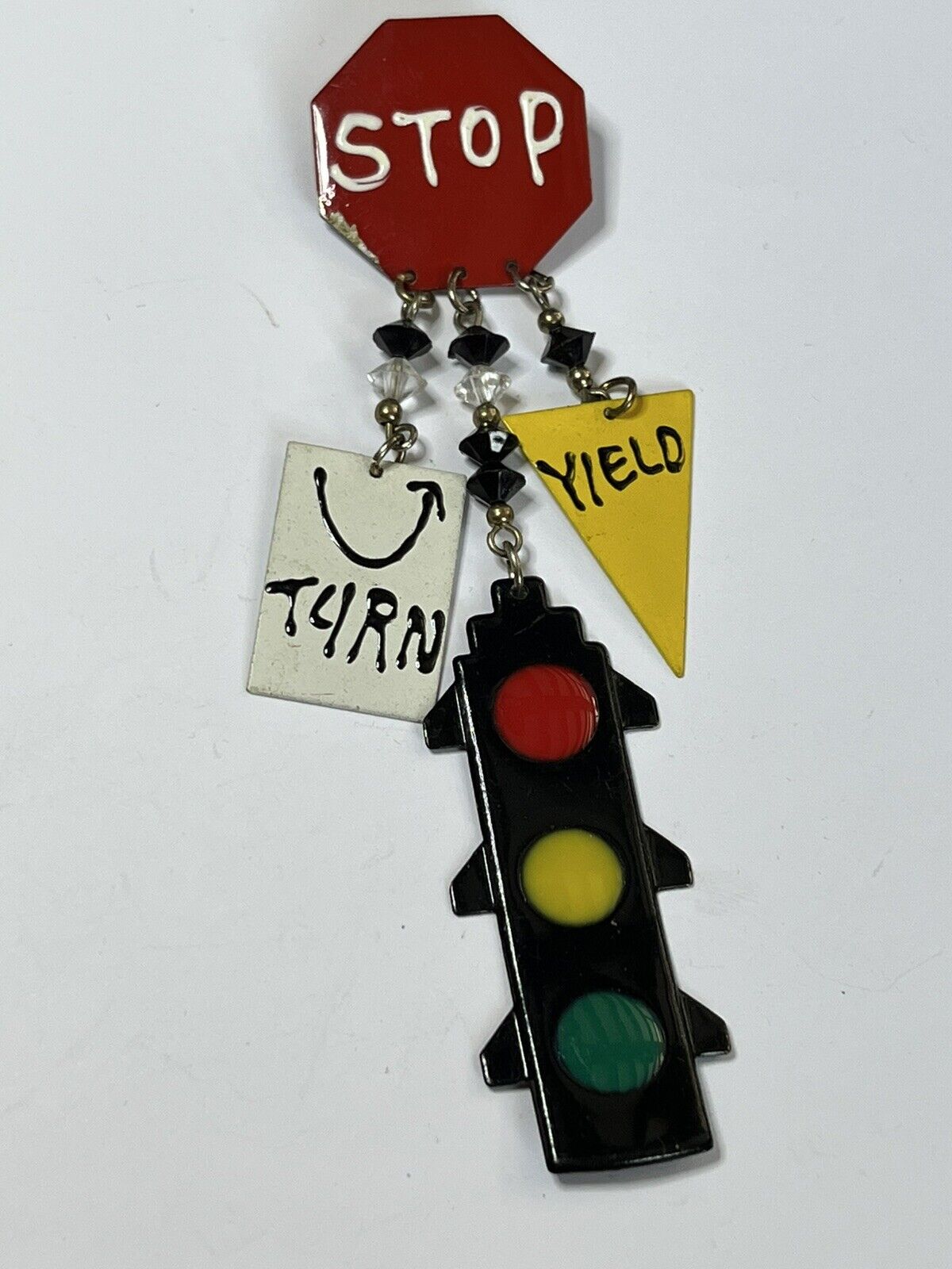 Vintage Metal Enamel Traffic Lights Statement Brooch