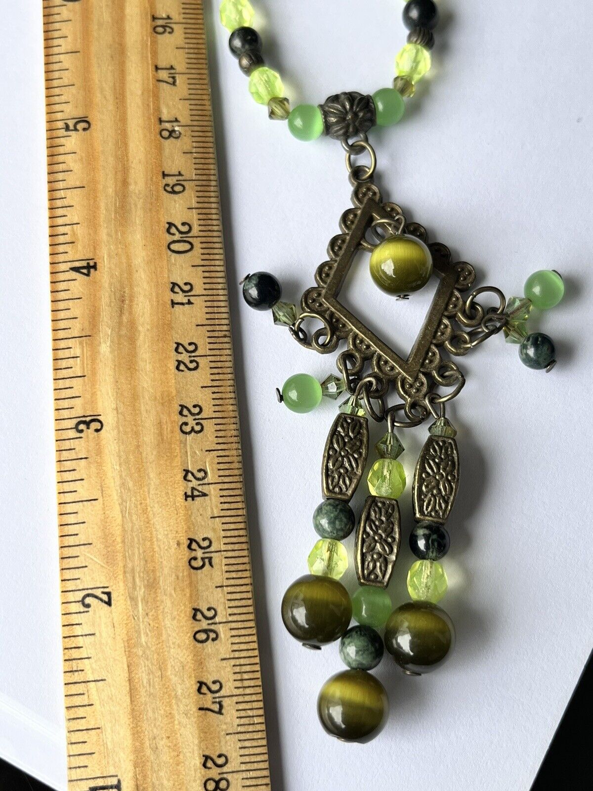 Vintage French Un Jour Ailleurs Green Beaded Necklace