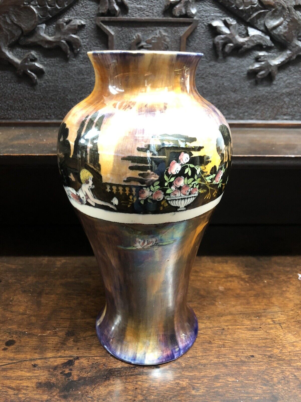 Wilkinsons Royal Staffordshire lustre pottery vase in the Pans Garden design.