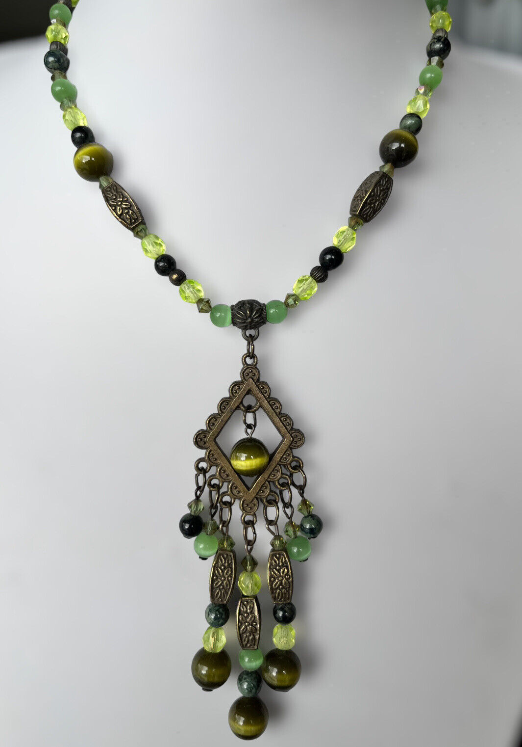 Vintage French Un Jour Ailleurs Green Beaded Necklace