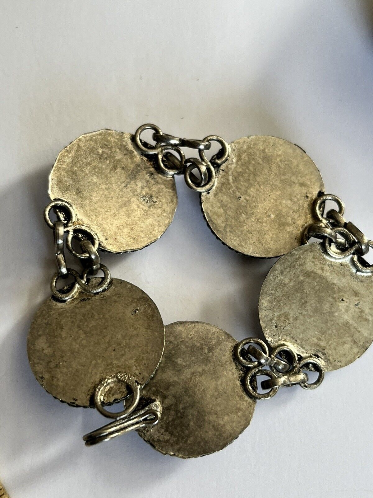 Vintage Silver Tone Faux Turquoise Bead Bracelet