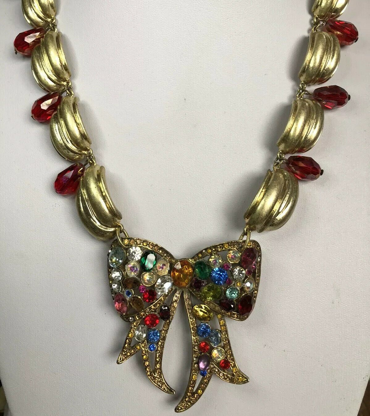 Vintage Runway Statement Multicoloured Bow Diamanté Necklace