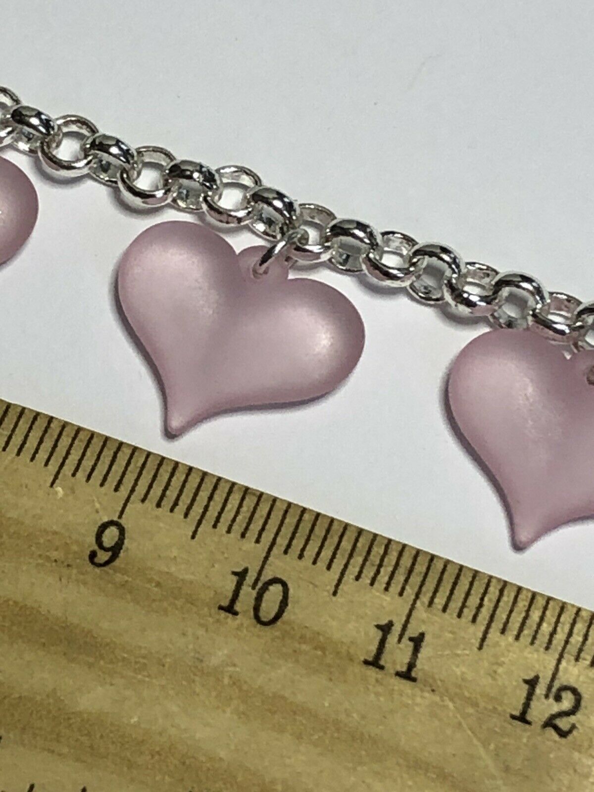 Vintage 1980s Rhodium Plated Pink Misty Hearts Bracelet