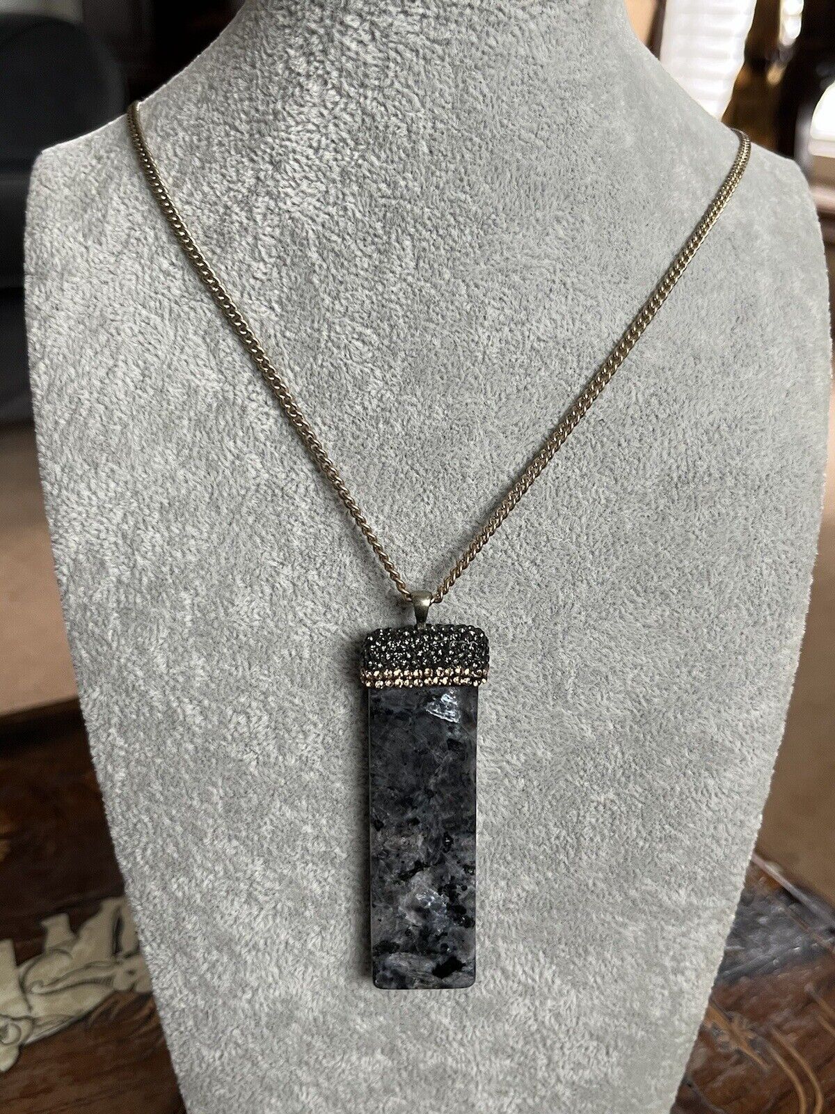 Vintage Natural Stone Diamanté Pendant Necklace