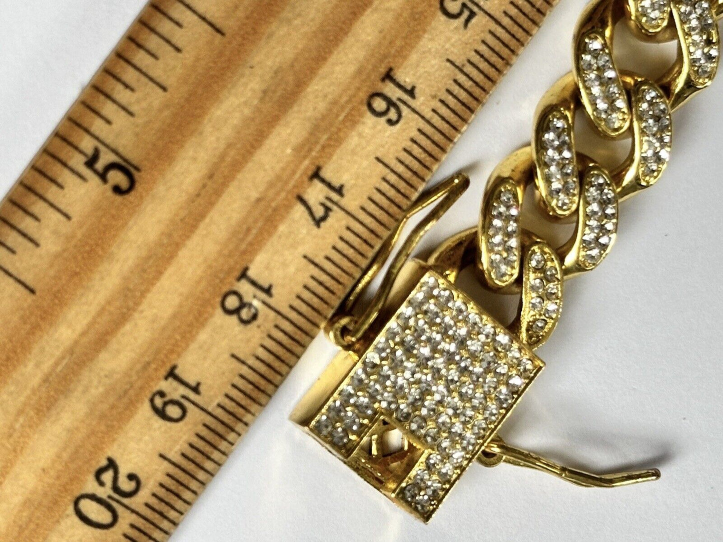 Vintage 1980s Gold Plated Diamanté Link Substantial Bracelet With Safety Catches