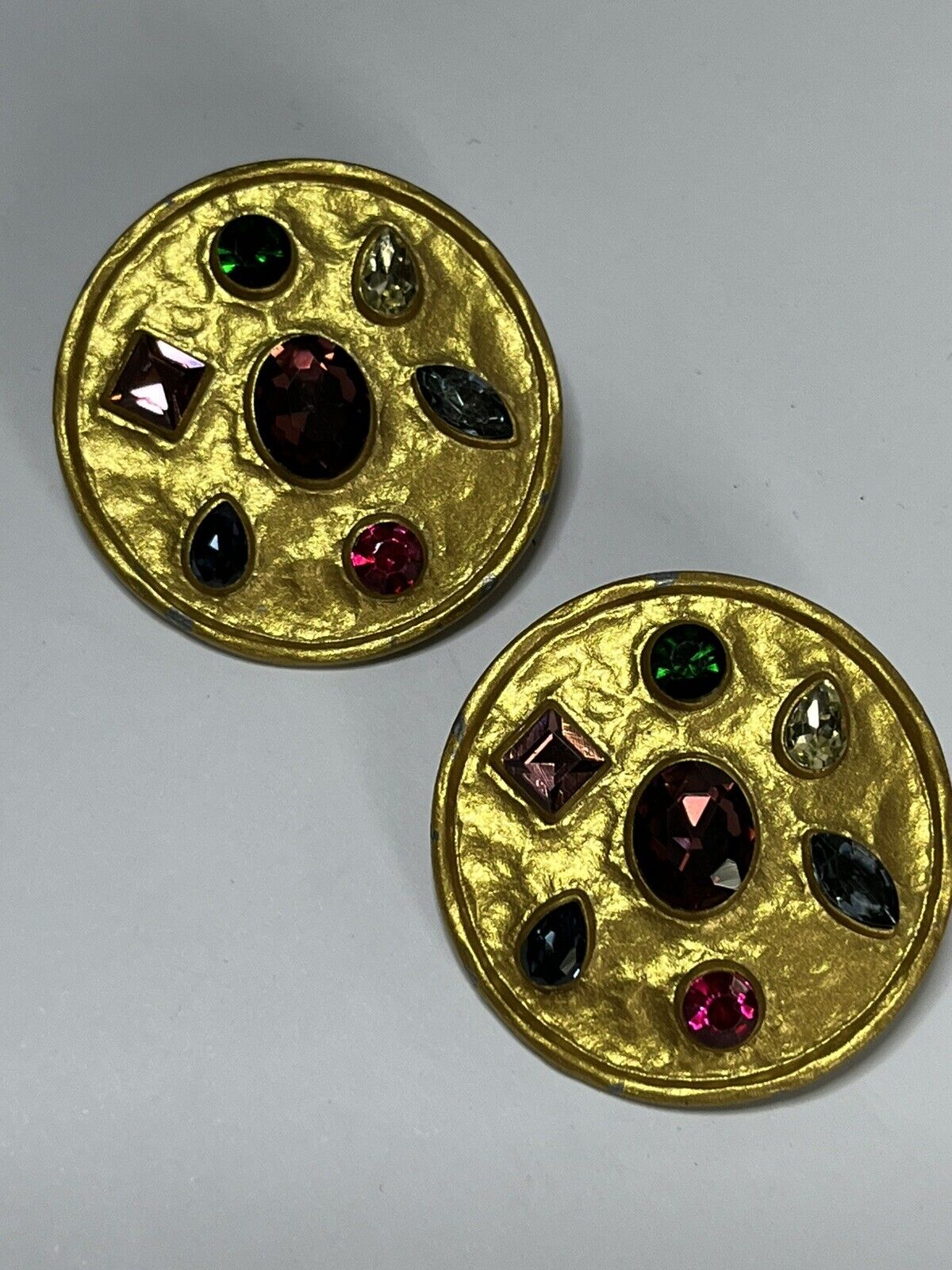 Vintage 1980s Gold Tone Diamanté Clip On Earrings
