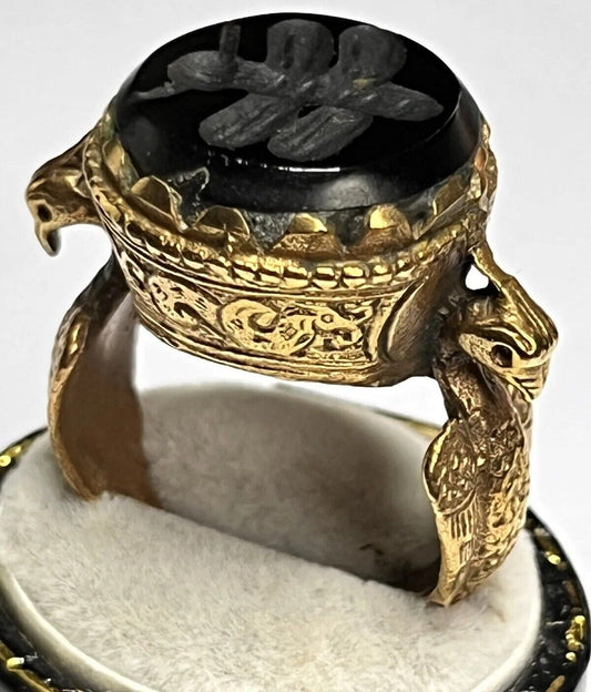 Antique Gold Plated Seal Ring, With Mythical Birds And An Insect As The Seal.