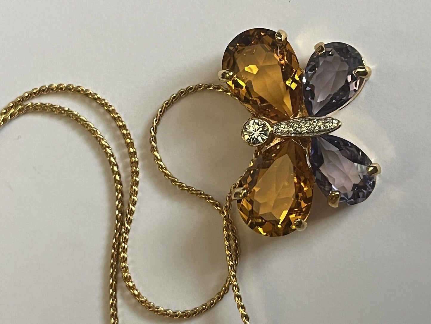 Vintage 1980s Gold Plated Crystal Butterfly Necklace New Old Stock