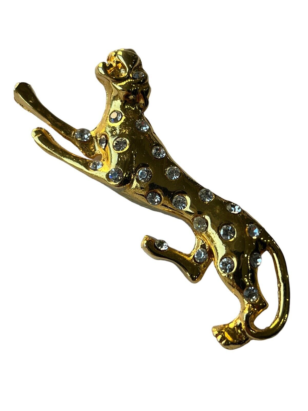 Vintage Gold Tone Diamanté Panther Leopard Brooch
