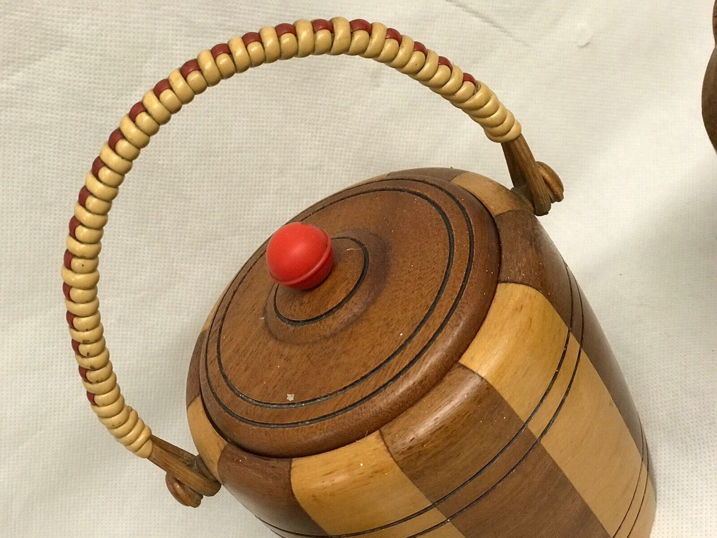 Mid Century Set Of Wooden Pots. Biscuit Barrel & 2 Posy Holders.
