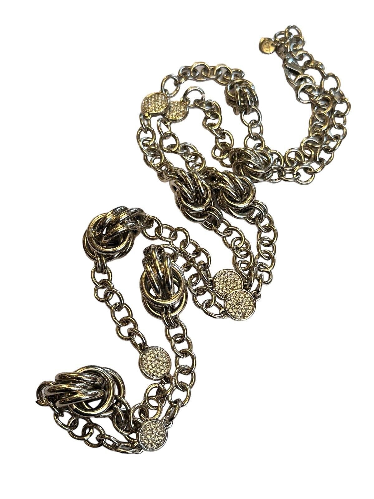 Vintage Silver Tone Red Hearts Diamanté Pendant Necklace