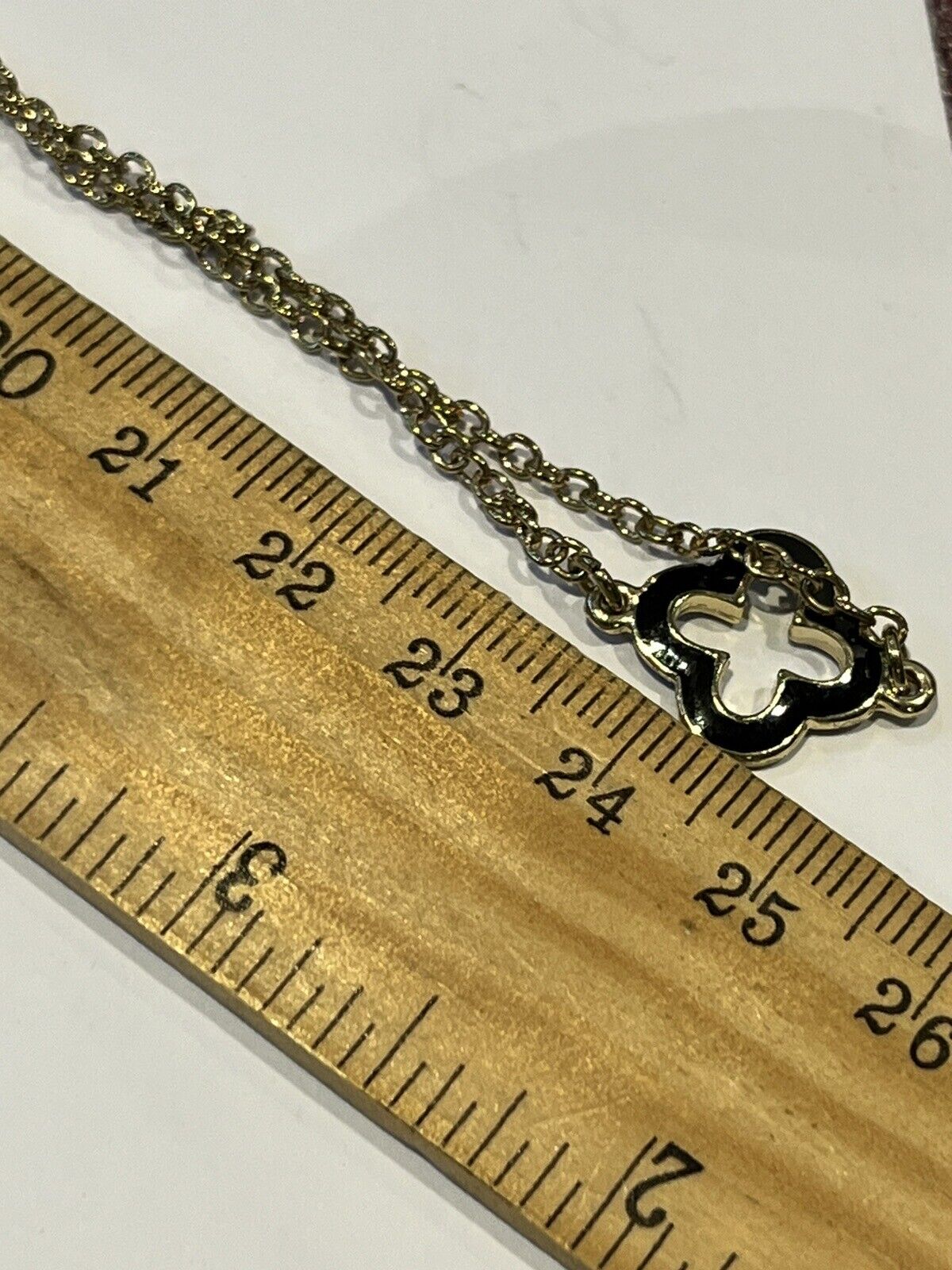 Vintage Gold Plated Blue Black Enamel Signed Necklace