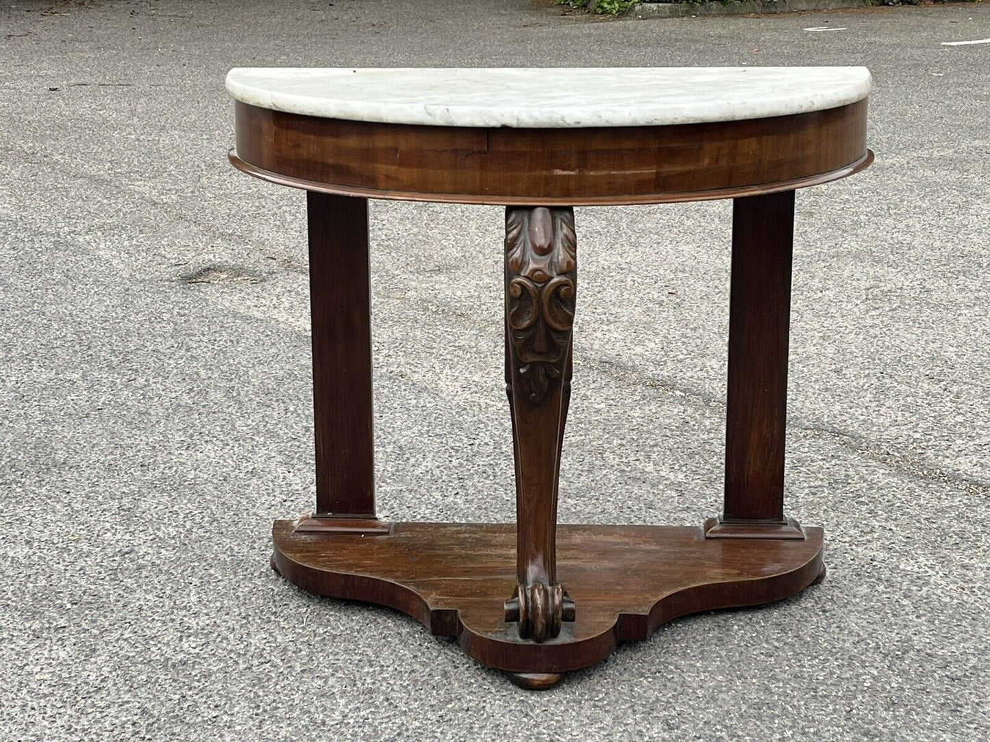 Victorian Half Round Hall Table With Marble Top