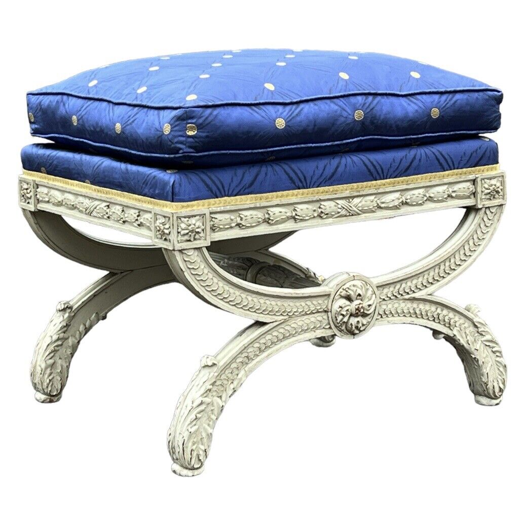 Country House Stool / Seat, Carved Frame, Lift Of Cushion