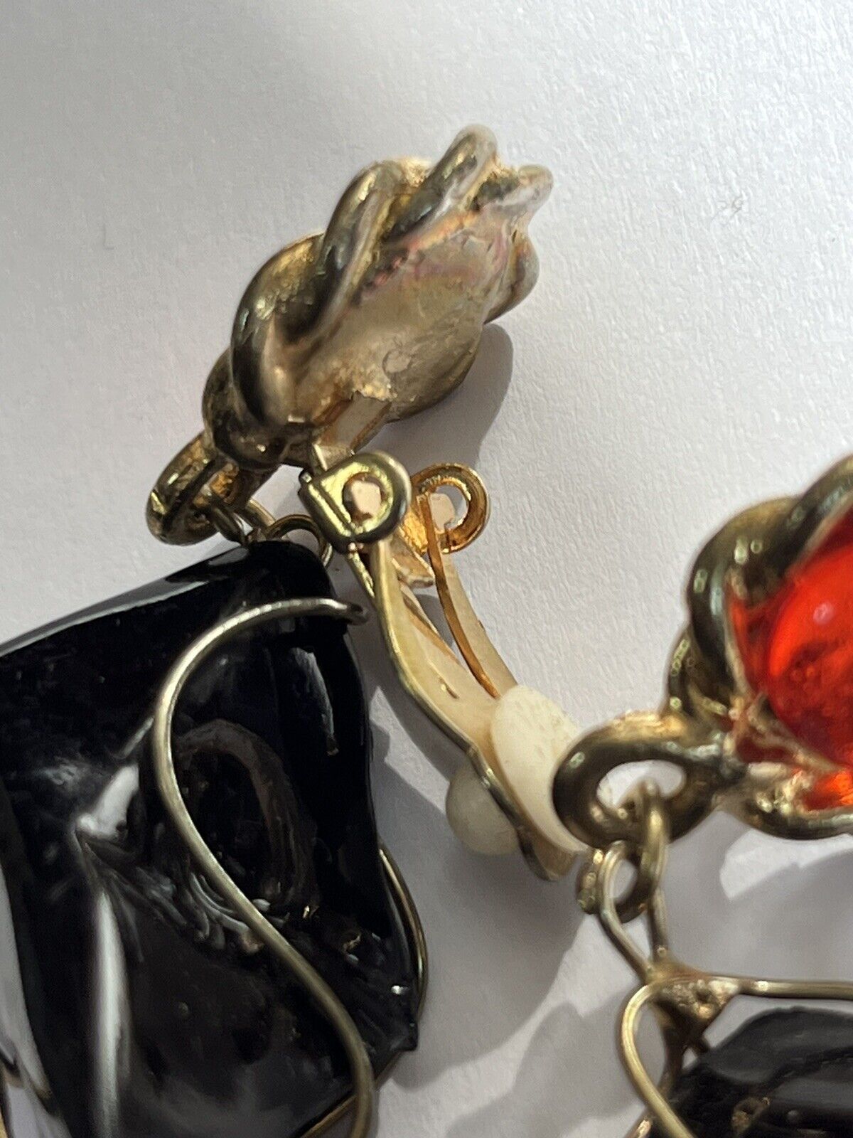 Vintage 1980s Black Red Acrylic Long Length Statement Earrings