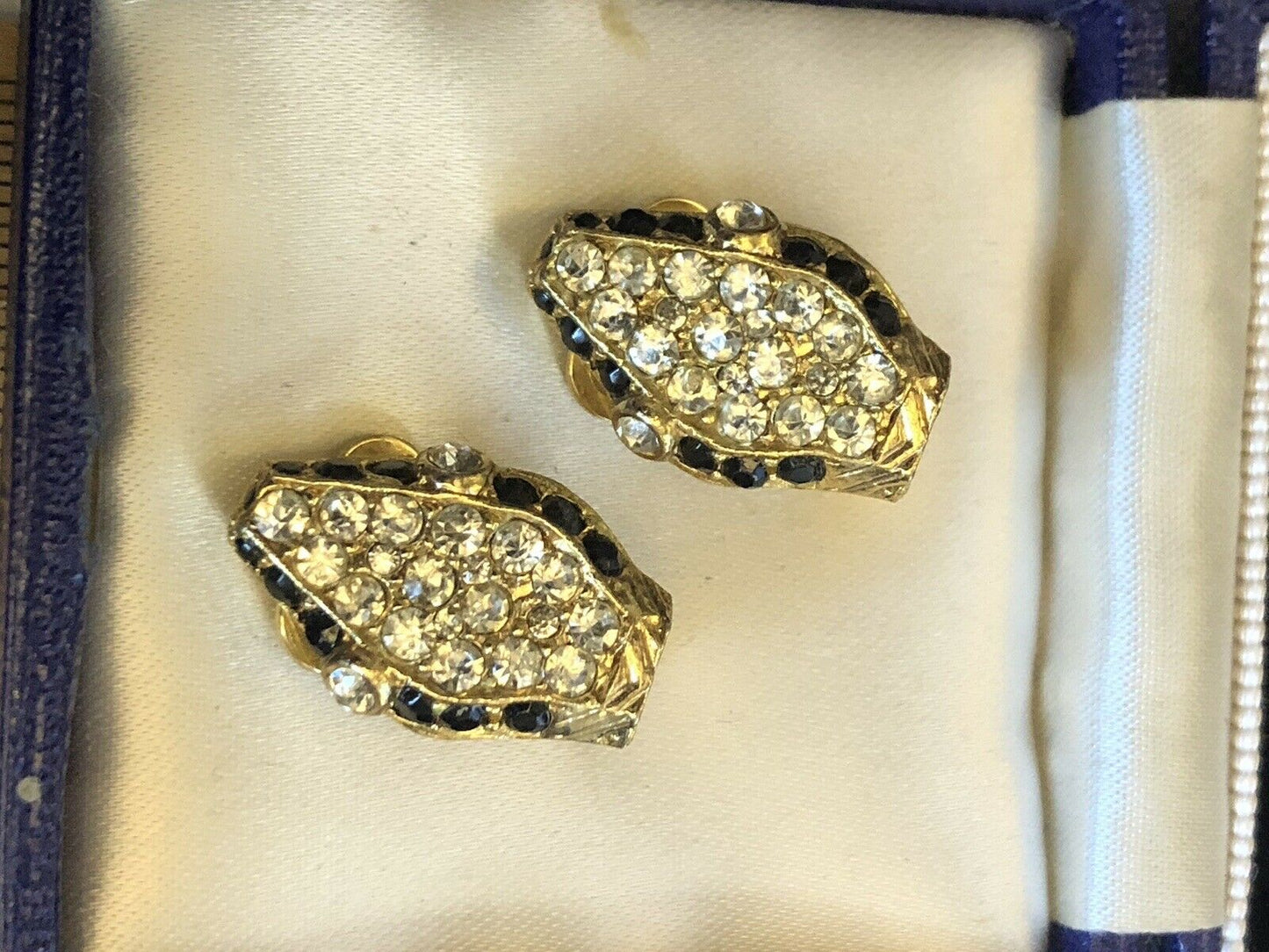 Vintage Snake Head Black White Diamanté Clip On Earrings