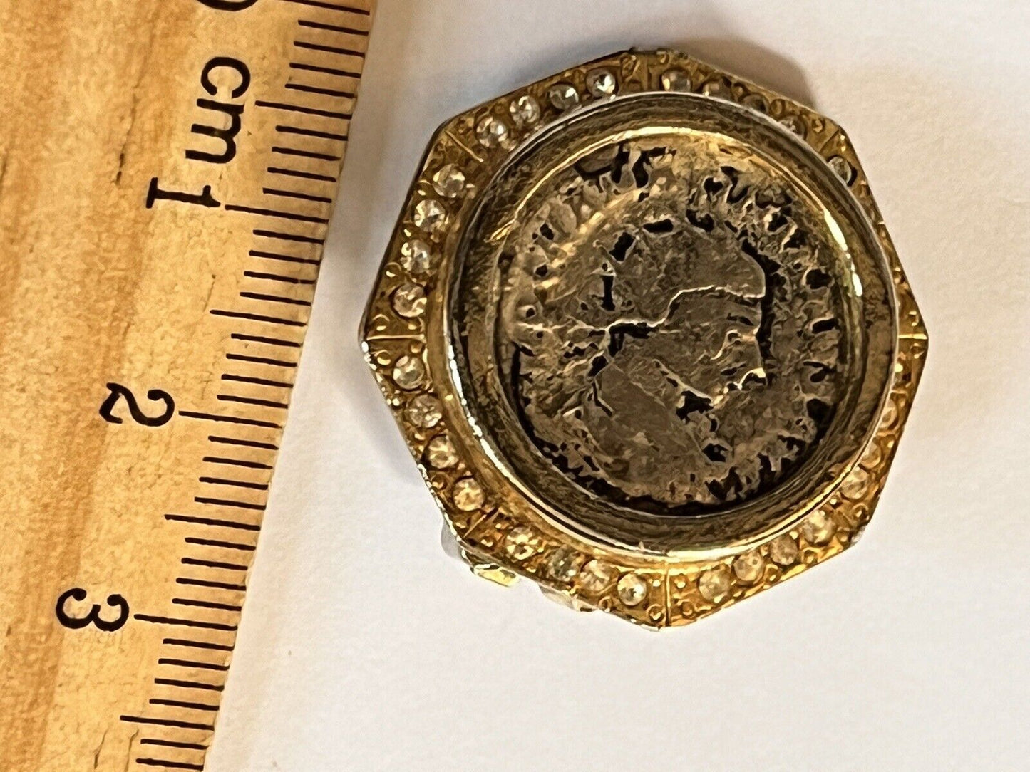 Vintage Gold Silver Tone Etruscan Coin Clip On Earrings Numbered