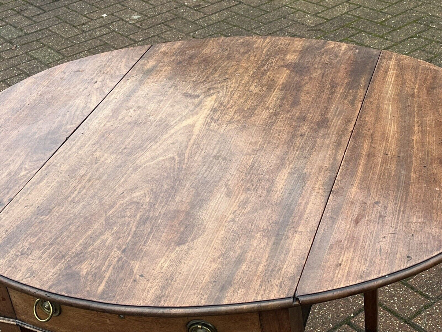 Antique Mahogany Sofa/Side Table. With Drawer, Fold Out Flaps