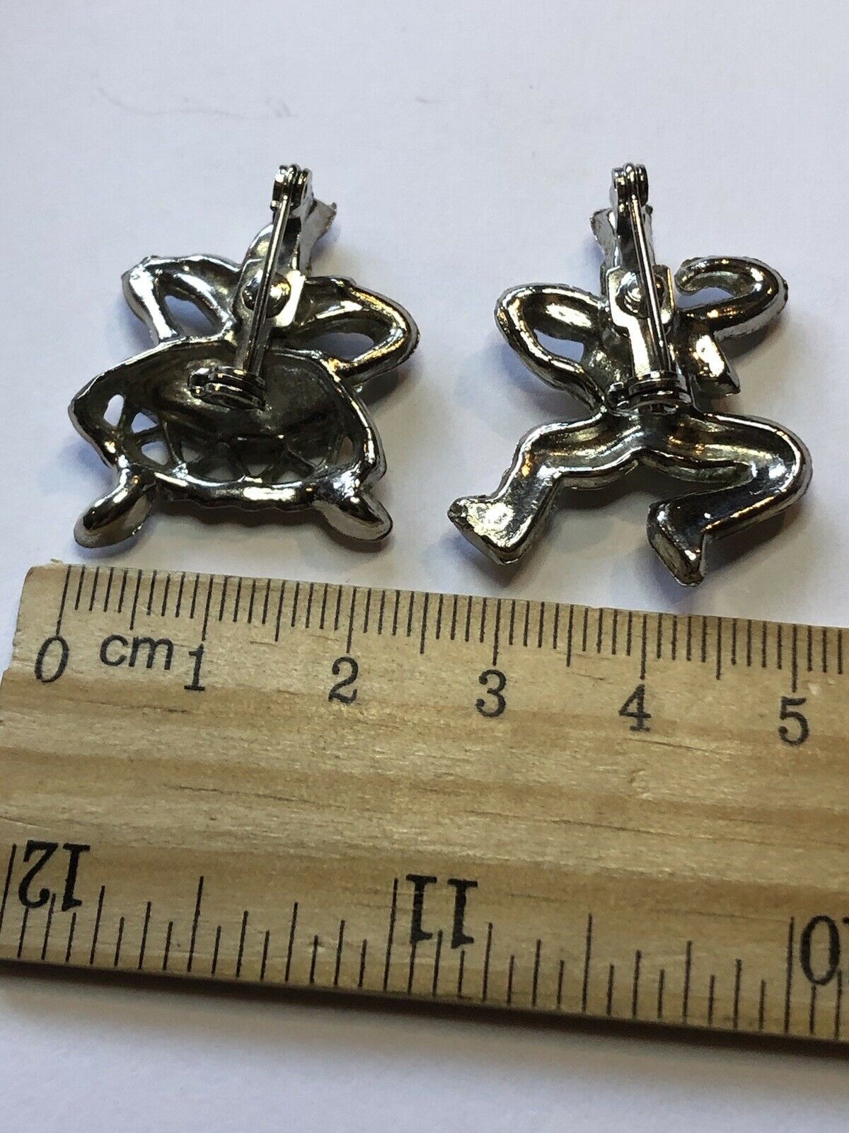 Vintage Silver Tone Diamanté Faux Pearl Dancing Pair Brooch Set
