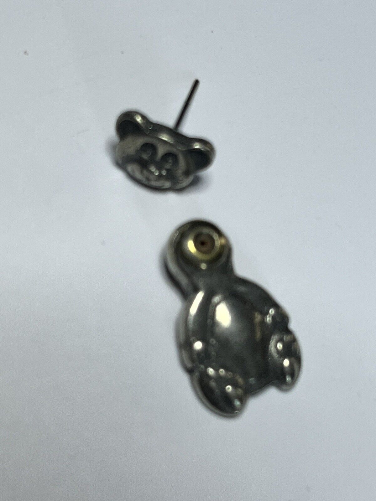 Vintage Pewter Teddy Bear Back Front Pierced Earrings