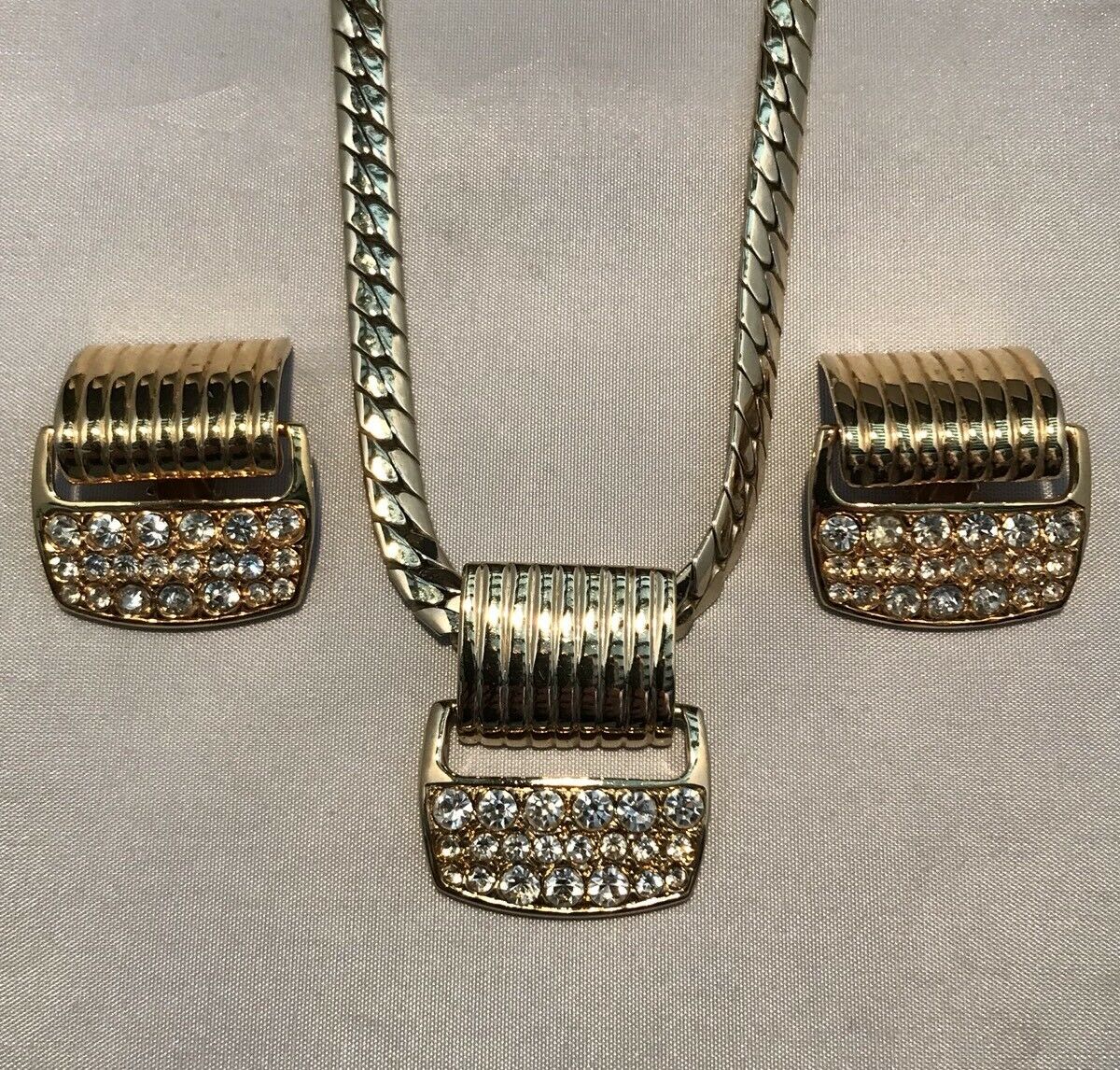 Vintage 1980s Diamanté Necklace And Clip On Earring Set