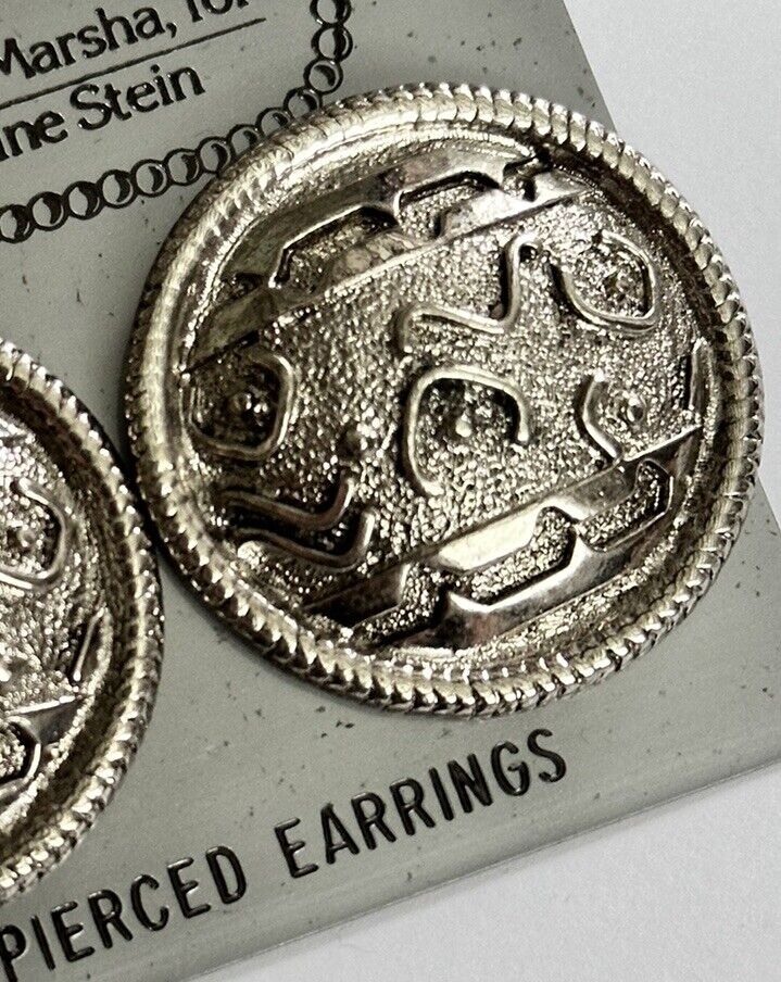 Vintage 1980s Cathy And Marsha For Catherine Stein Silver Tone Disk Earrings