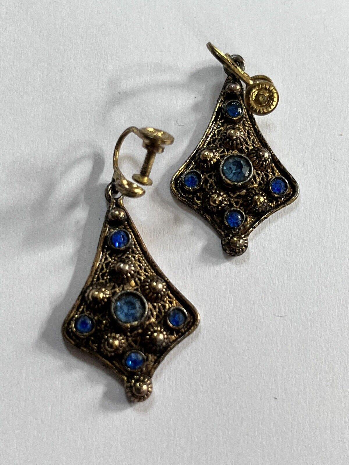 Vintage Czech Crystal Blue Screwback Earrings