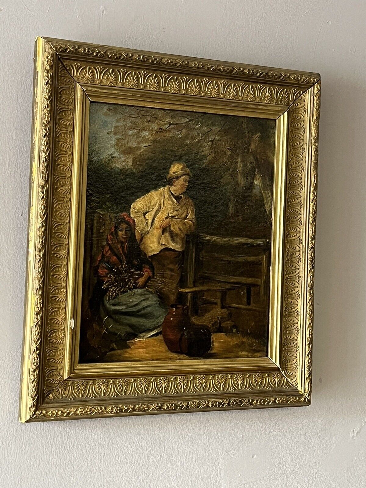 Antique oil on canvas in gilt frame.