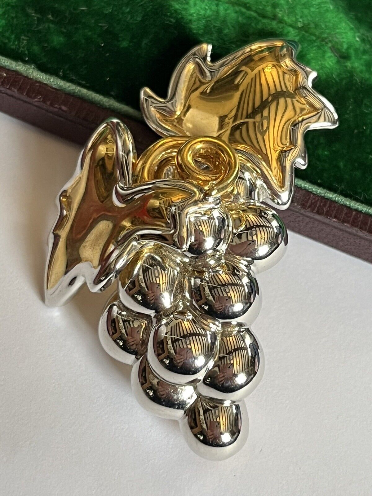 Vintage Gold Silver Tone Grapes Vine Brooch