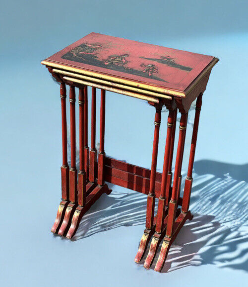 Edwardian Red Lacquered & Japanned Nest Of Tables