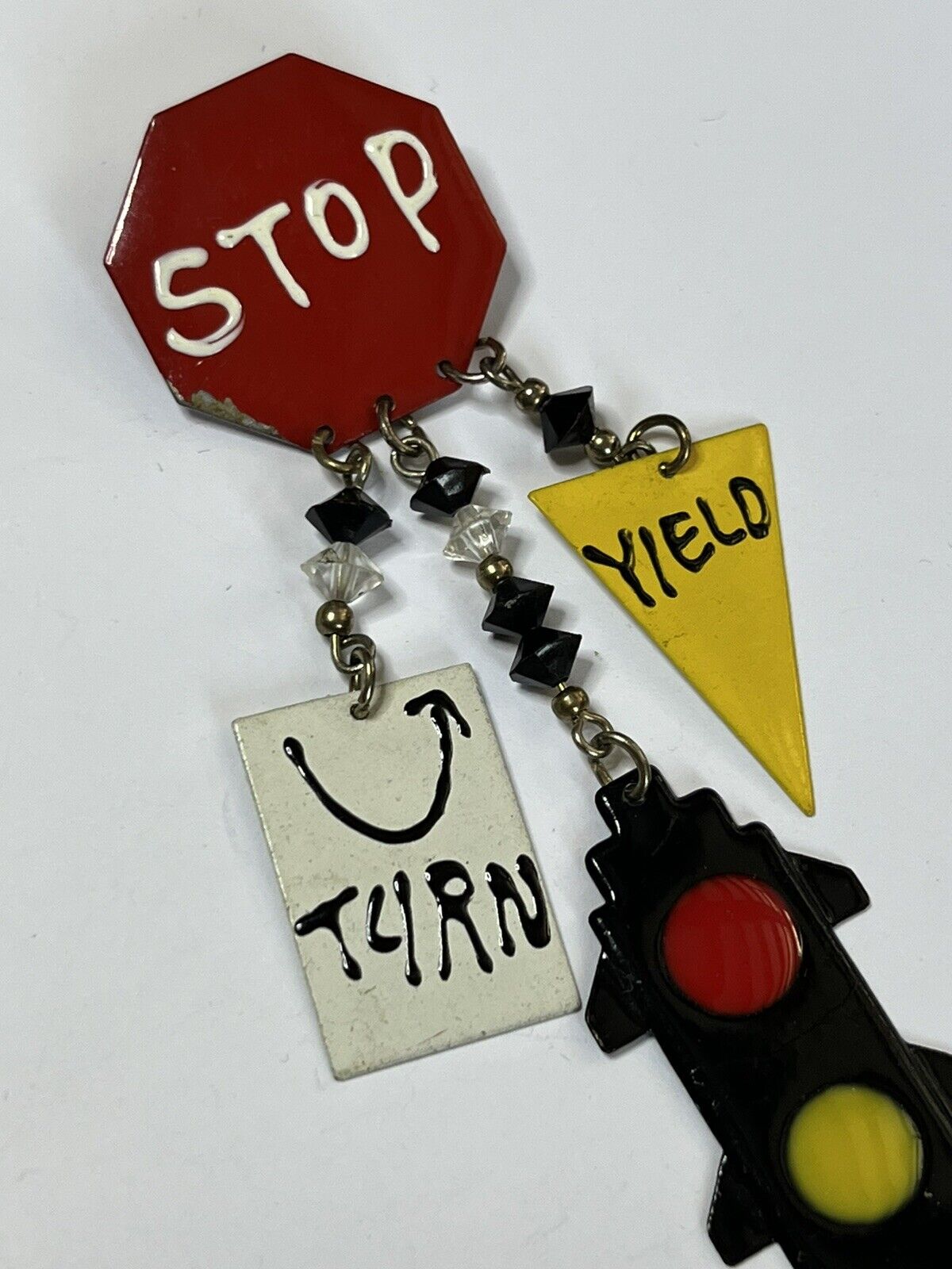 Vintage Metal Enamel Traffic Lights Statement Brooch