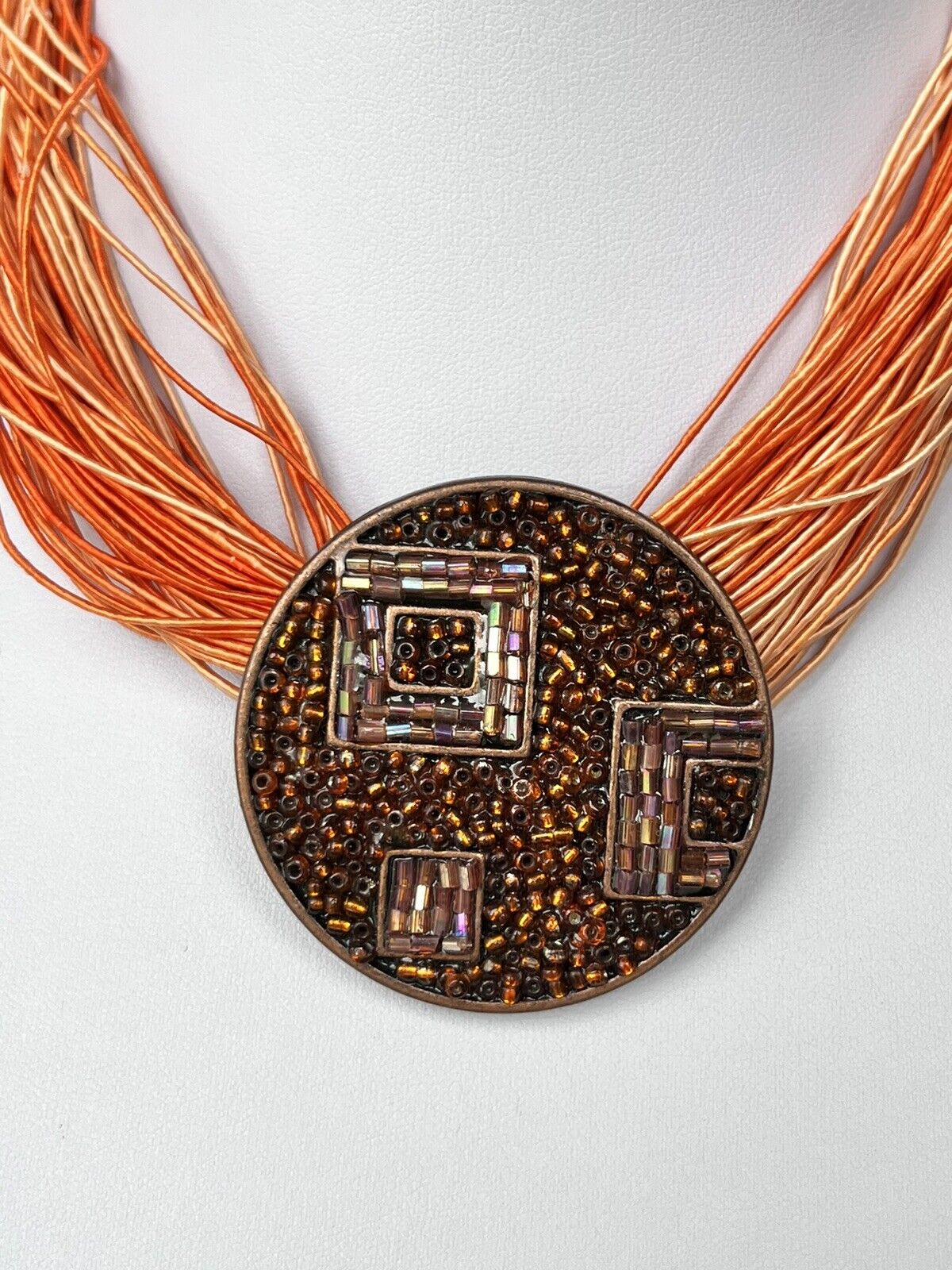Vintage French Un Jour Ailleurs Orange Multi Strand Necklace