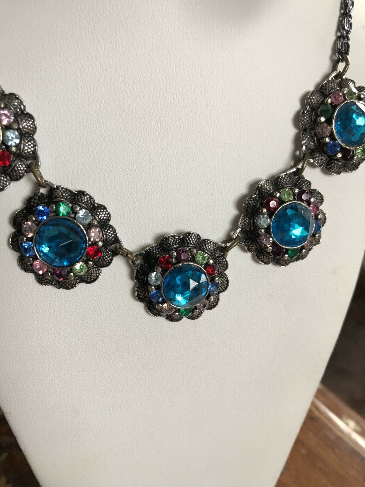 Vintage Silver Tone Multicoloured Necklace