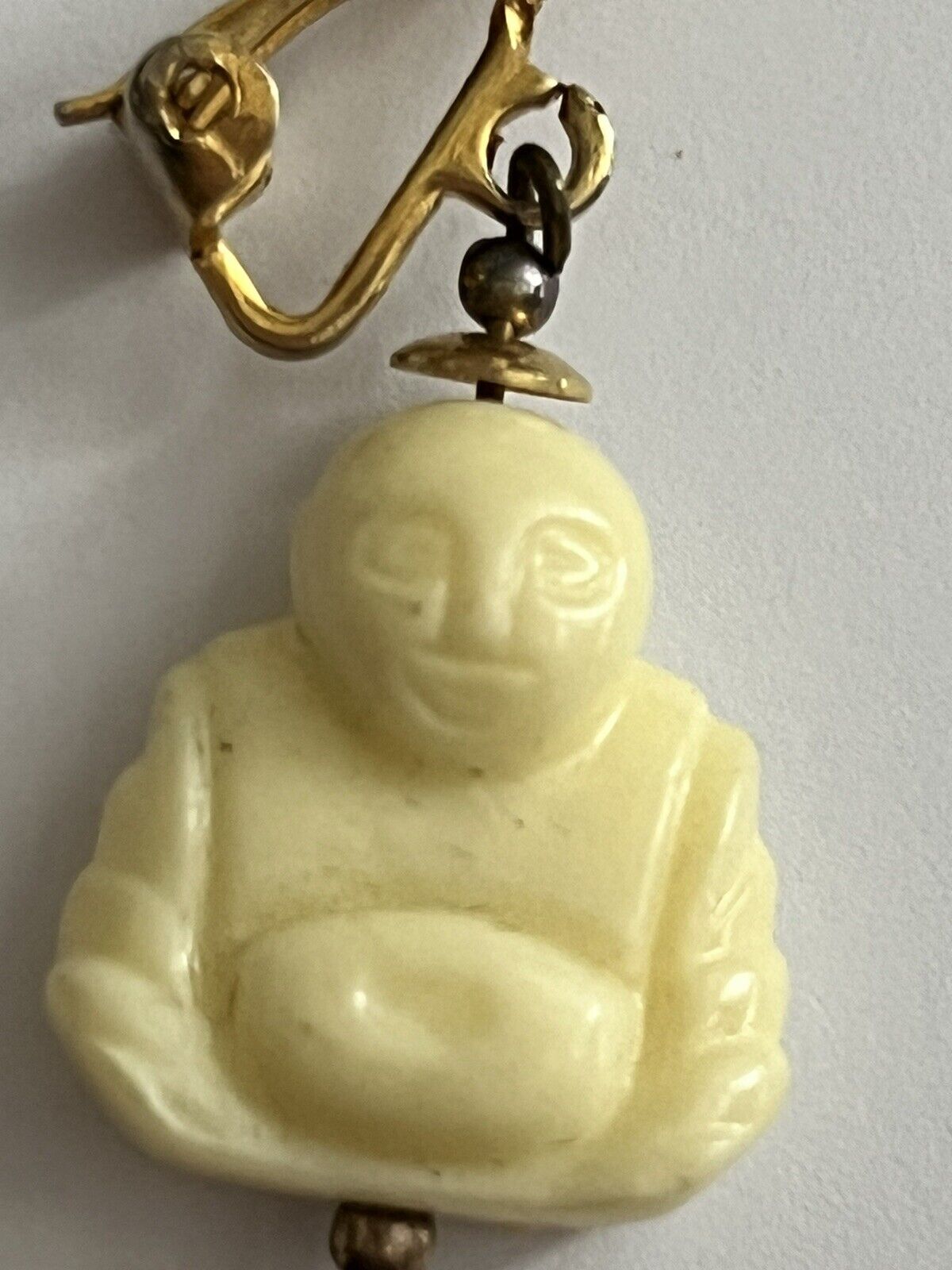 Vintage Celluloid Happy Buddha Clip on Earrings