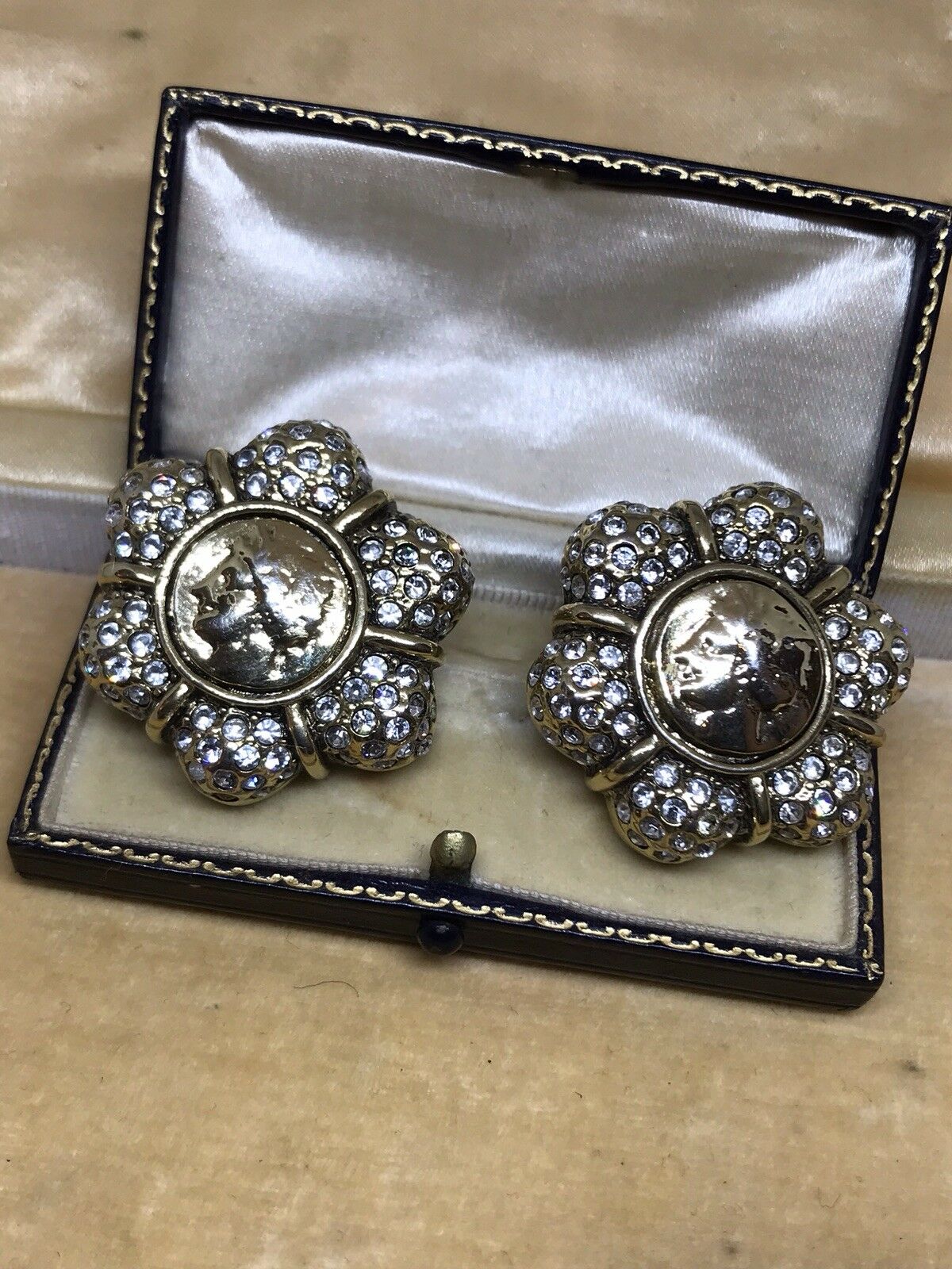 Vintage Diamanté Statement Clip On Earrings