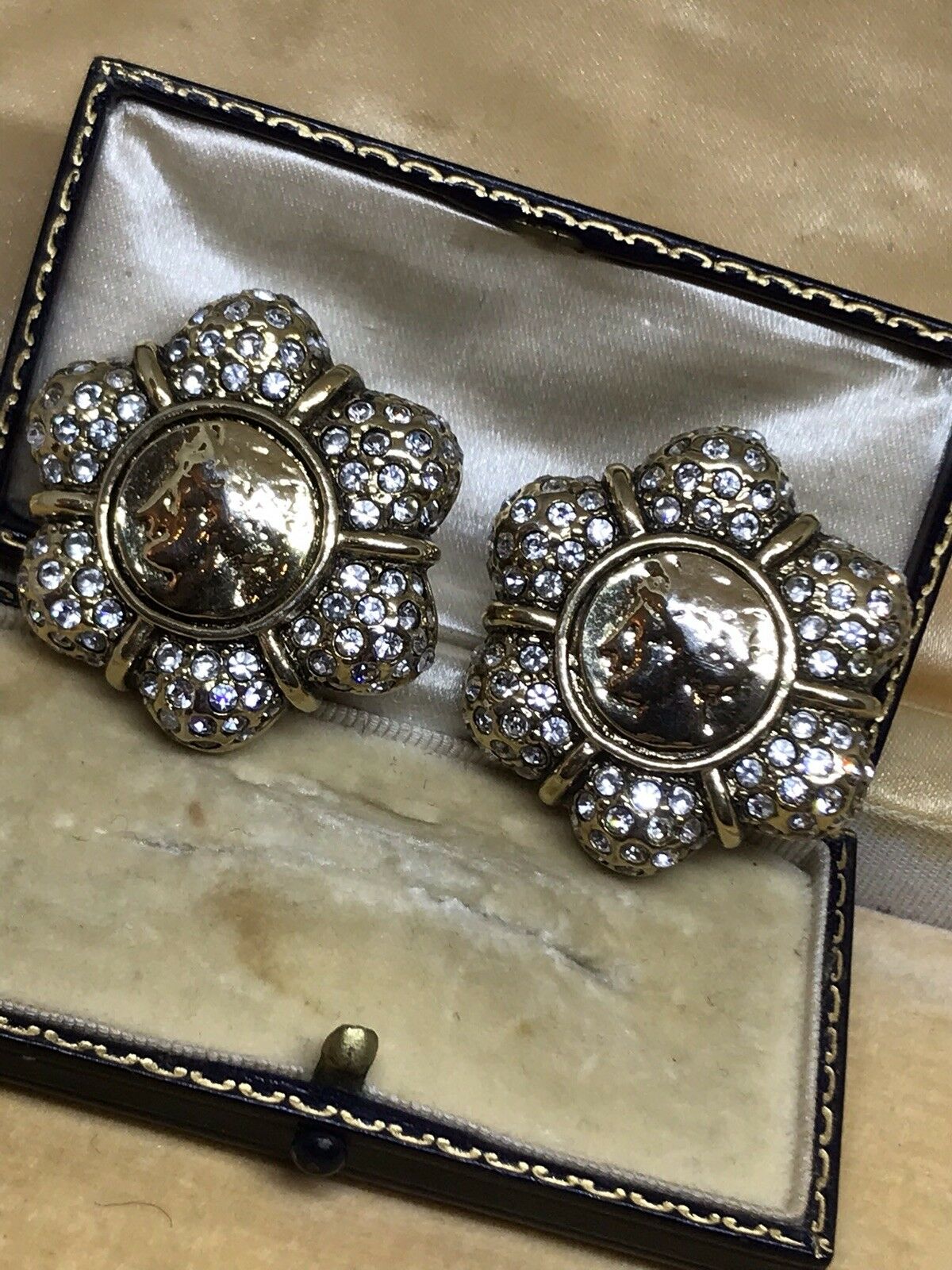 Vintage Diamanté Statement Clip On Earrings