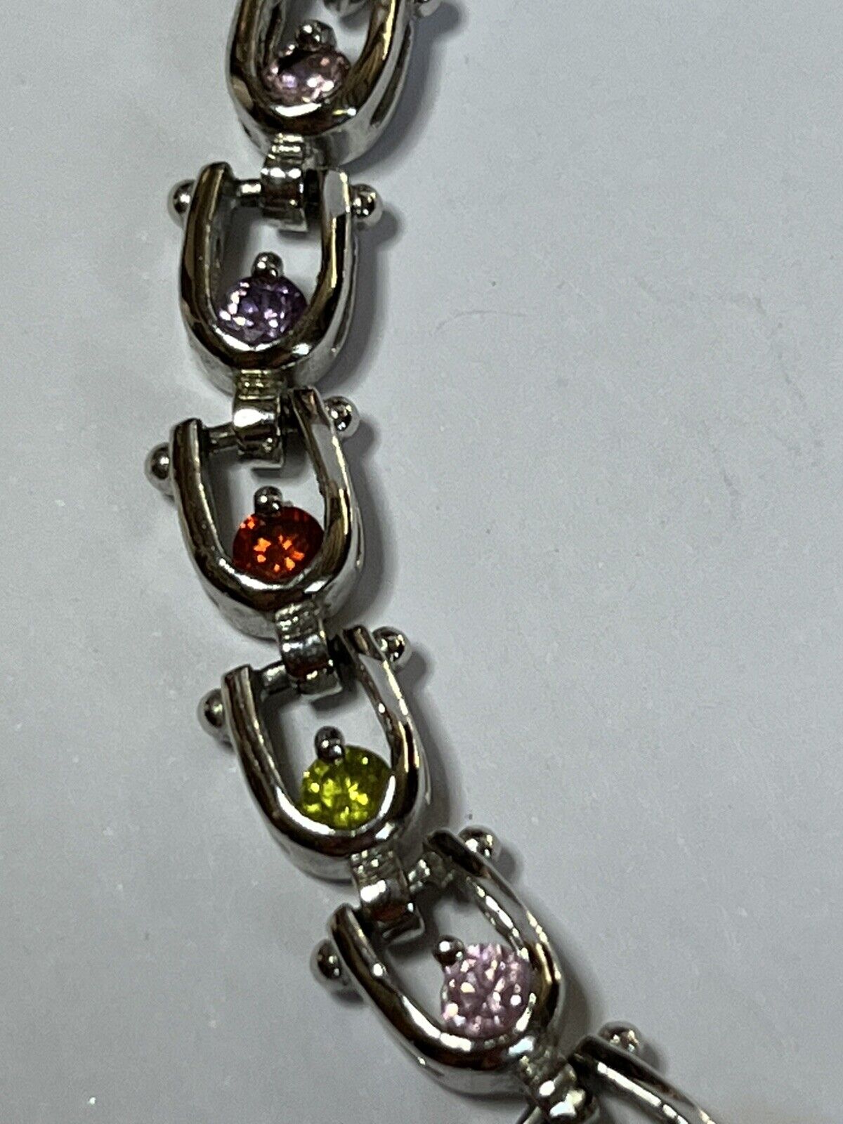 Vintage Silver Tone Multicoloured Diamanté Adjustable Tennis Bracelet