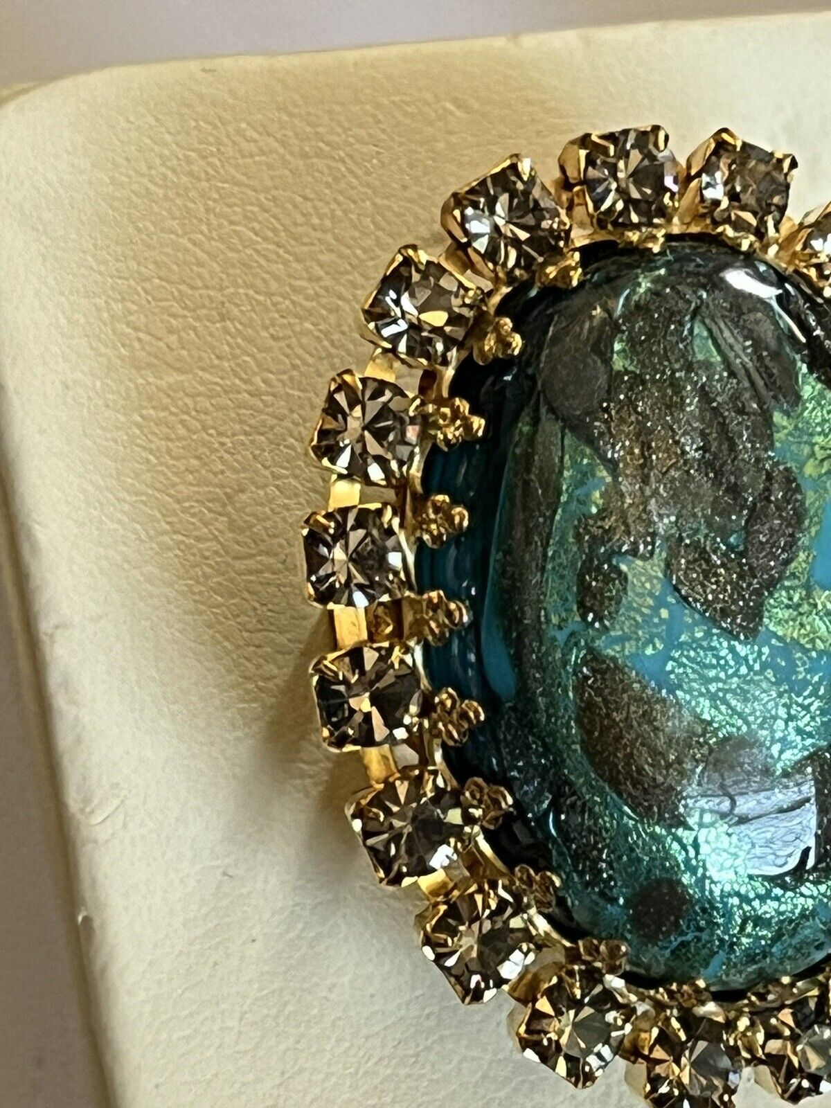 Vintage Gold Plated Turquoise Gold Murano Glass Statement Adjustable Ring